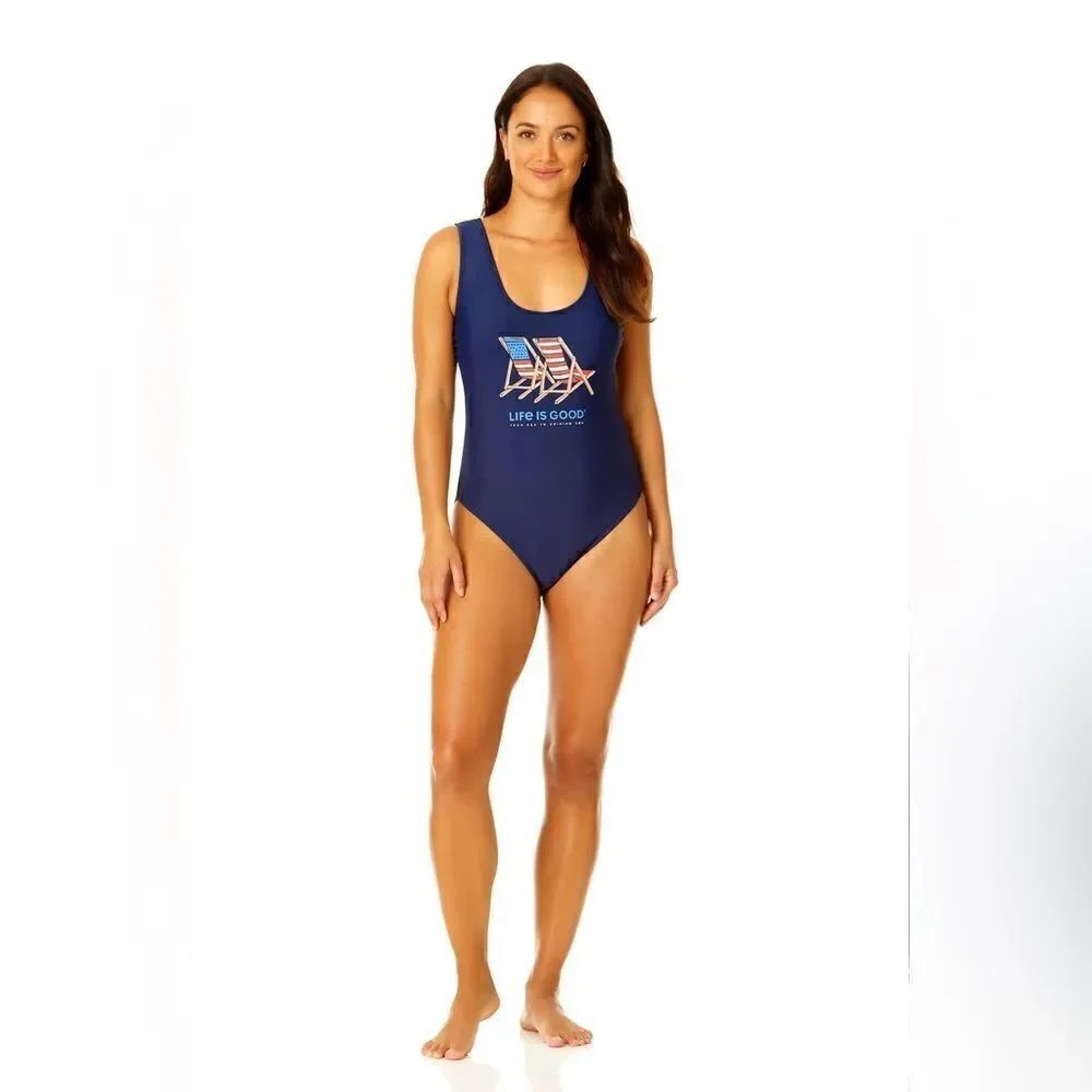 LIFE IS GOOD Americana Beach Chairs Classic Scoop One Piece Swimsuit *NEW*
